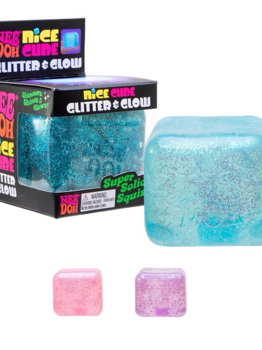 NeeDoh Nice Cube Glitter & Glow Squish Blue or Pink - Picture 2 of 6